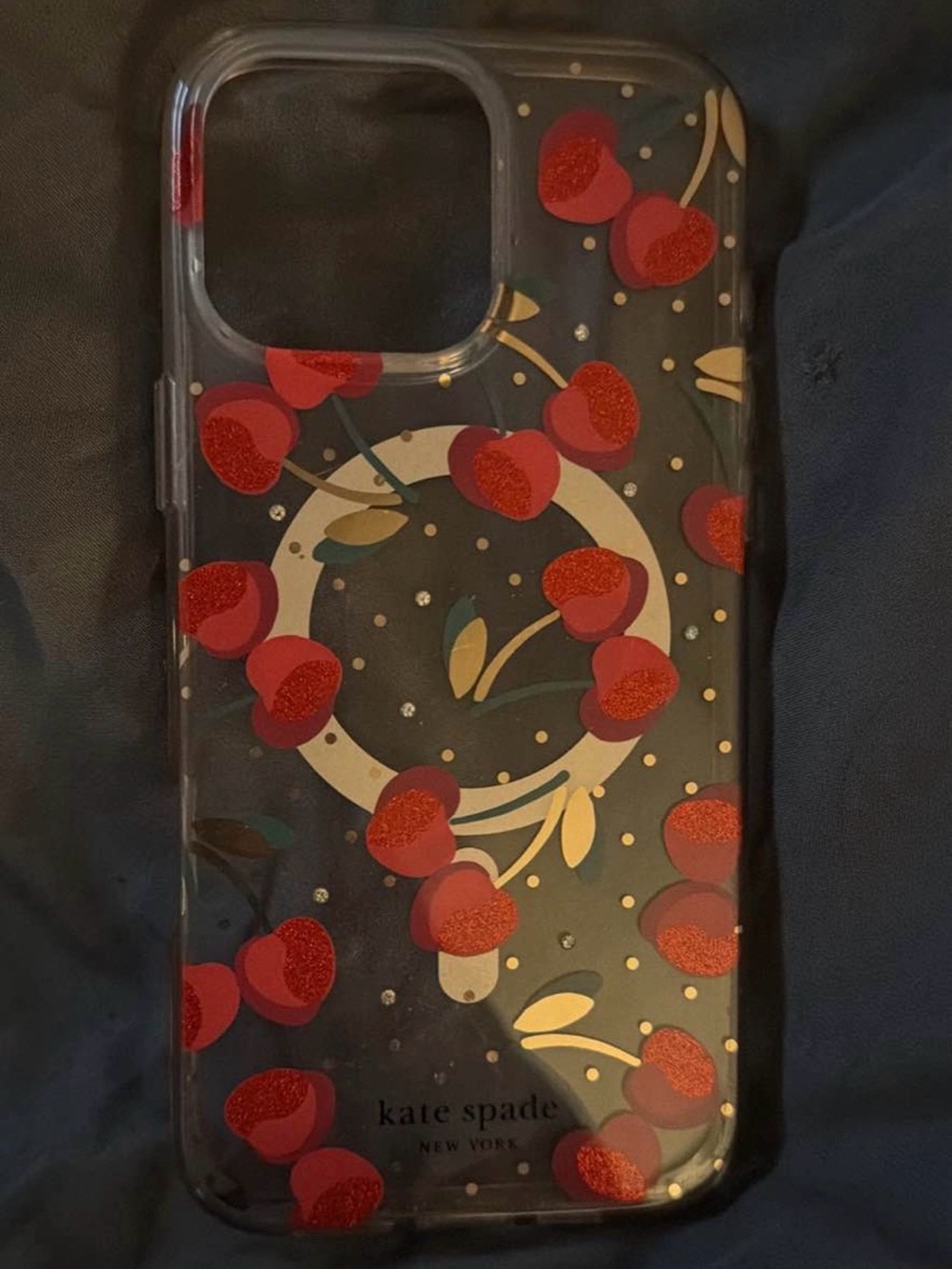kate spade Clear Cherry Phone Case with Gold Accents iPhone 16 pro max